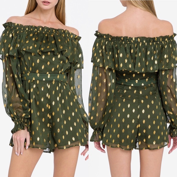 Endless Rose Pants - NEW Endless Rose Chiffon Gold Polka Dot Romper M